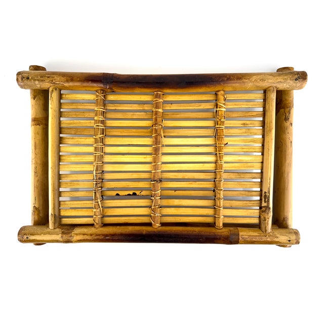 Vintage Mid Century Woven Bamboo Tray With Rustic Character For Sale - Image 13 of 13