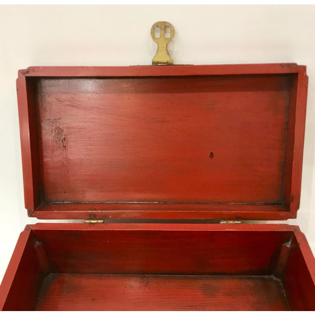 Antique Red & Black Lacquered Chinoiserie Chest For Sale - Image 9 of 12