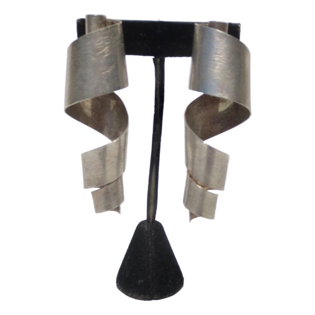 Brutalist Silver Metal Clip-on Earrings For Sale