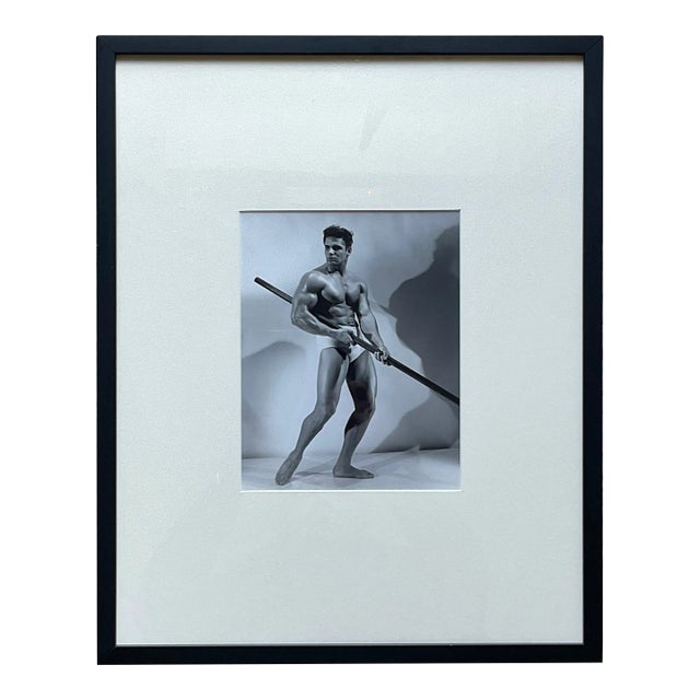 Mid 20th Century Vintage Bruce of La Framed Photograph of Man With Pole Vaulting For Sale