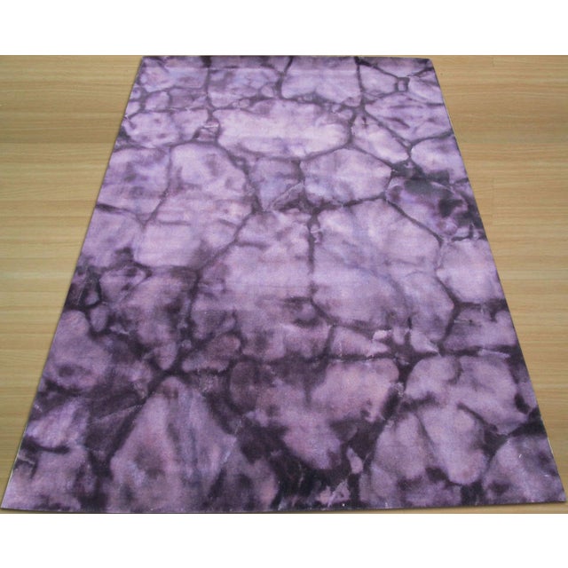 Contemporary 5x8 Purple Abstract Marble Hand-Knotted Wool Rug For Sale - Image 3 of 3