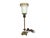 This antique table lamp features a green onyx base, brass stem, and floral glass shade with Bakelite accents, blending...