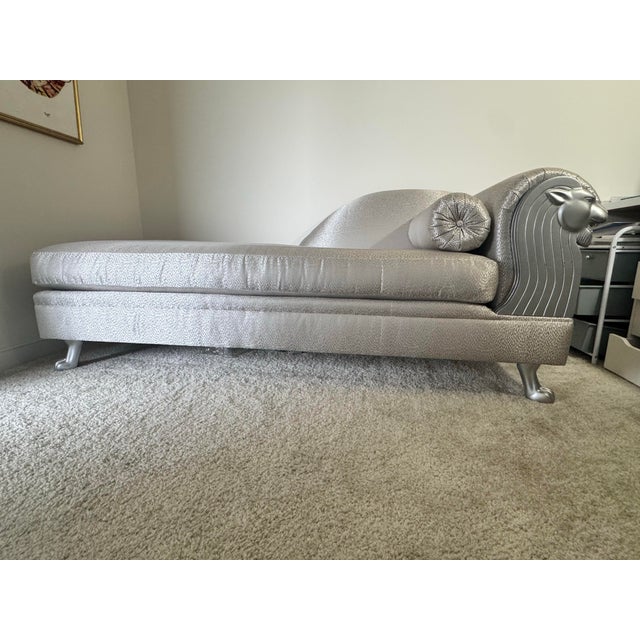 Textile 1980s Silver Leopard Head Chaise Lounge For Sale - Image 7 of 7
