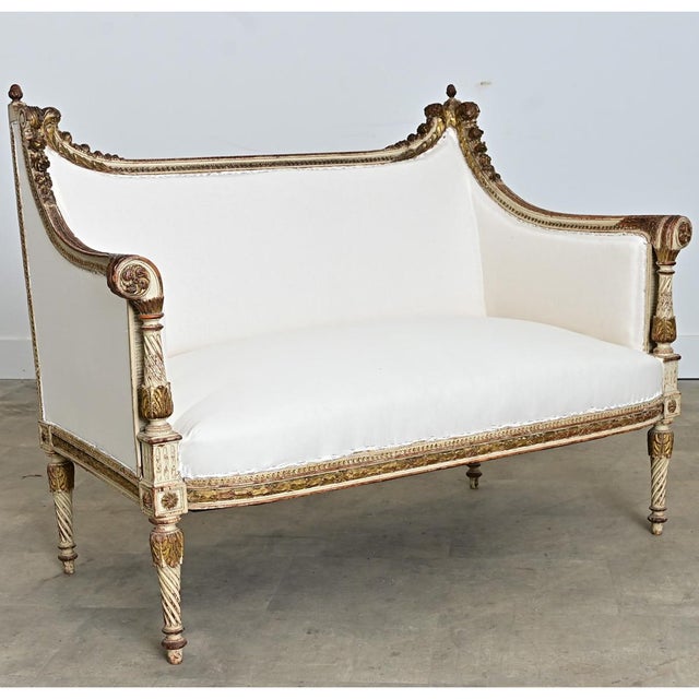 French French 19th Century Louis XVI Style Parcel Gilt Canapé For Sale - Image 3 of 13