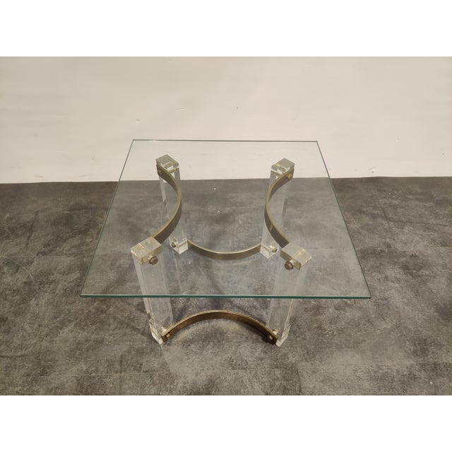 Metal Brass and Acrylic Glass Coffee Table, 1970s For Sale - Image 7 of 10
