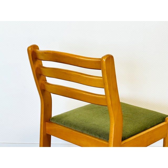 Vintage Beechwood and Green Corduroy Dining Chairs, 1960s, Set of 4 For Sale - Image 17 of 18