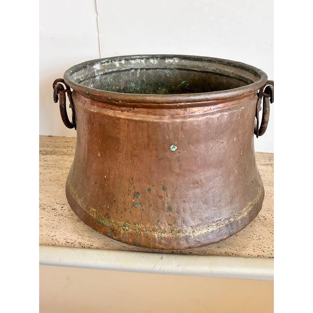 Antique Hand-Hammered Copper Cauldron With Iron Handles For Sale - Image 13 of 16