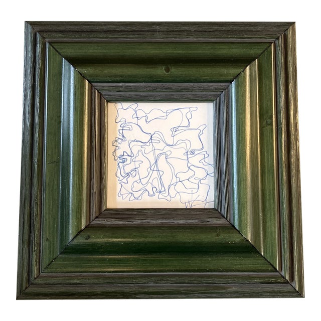 1980’s Original Vintage Wayne Cunningham Small Abstract Ink Drawing Wide Frame For Sale