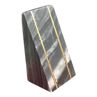 Vintage Stone Inlaid Brass Book End For Sale