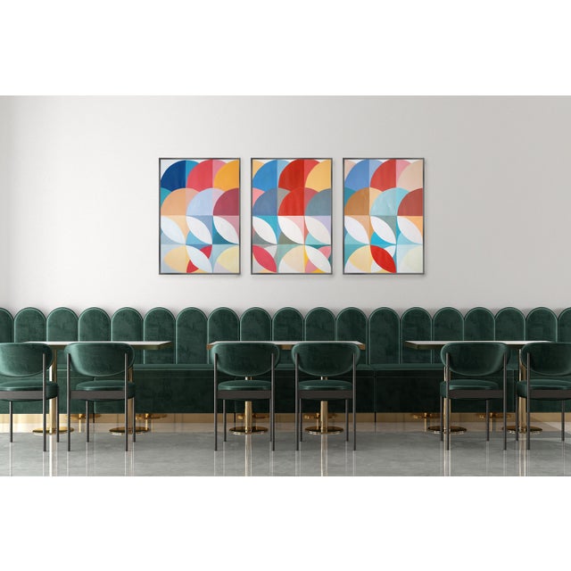 Paint 2026, Perpetual Transitions, Bauhaus Movement Triptych, Original Painting in Vivid Tones by Natalia Roman For Sale - Image 7 of 11
