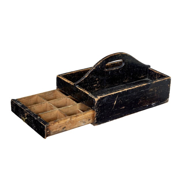 Black 19th Century Scandinavian Rustic Pine Cutlery Box, 1880s For Sale - Image 8 of 8