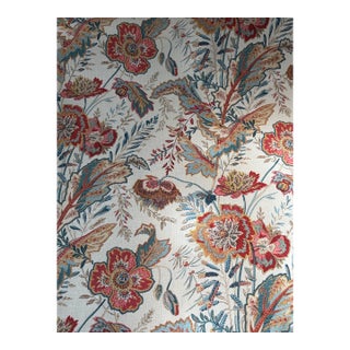 G P & J Baker Indienne Flower Red/Teal Linen Fabric 7 7/8 Yards For Sale