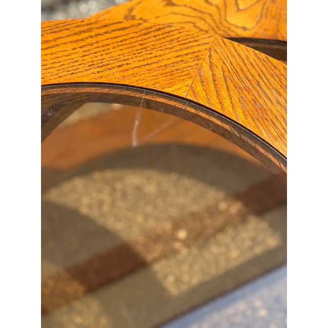 Brown 1970s Oak and Smoked Glass Tiered Swivel Coffee Table With Expanding Tops For Sale - Image 8 of 12