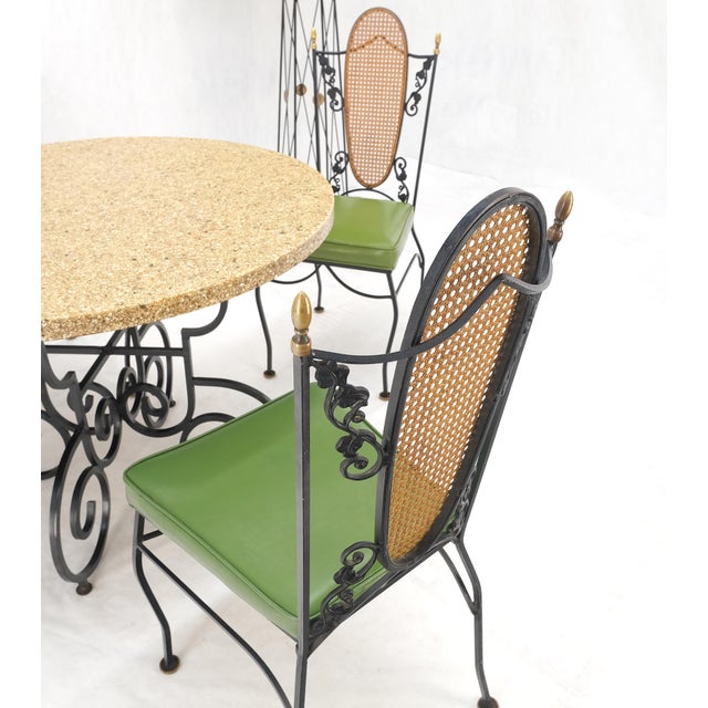 Resin Cast Abalone Shell Round Top Outdoor Table 4 Cane Back Chairs Wrought Iron Dining Set MINT