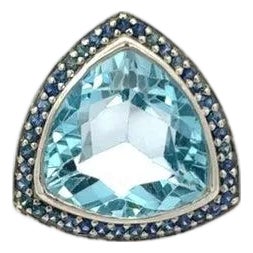 Bohemian Topaz & Sapphire Trillion Cut Cocktail Ring Size 7 For Sale
