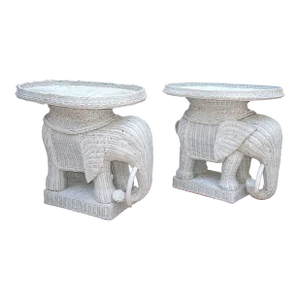 Wicker Rattan Elephant Tray Tables Attributed to Mario Lopez Torres, a Pair