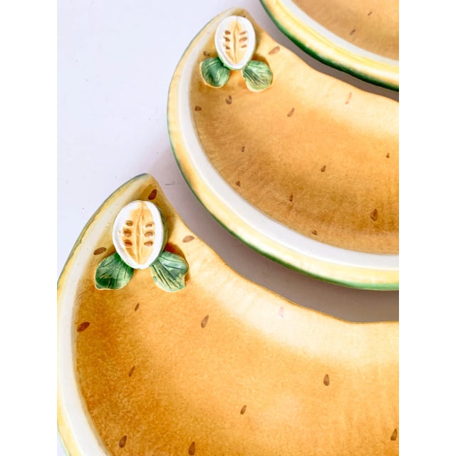 Mid-Century Modern Vintage Italian Ceramic Melon Luncheon Plates, Hand Painted, Set of 4 For Sale - Image 3 of 13