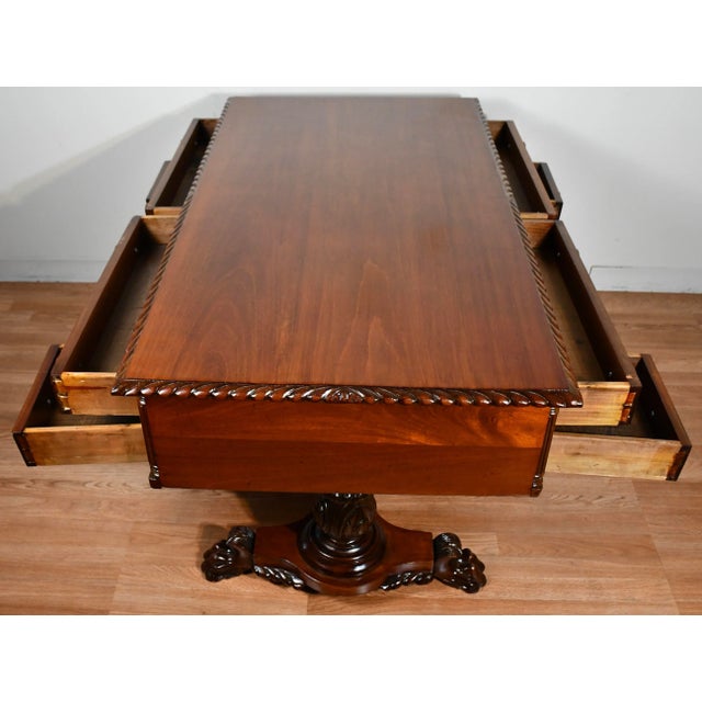 1880s Antique American Empire Mahogany Partner Writing Desk / Office Desk For Sale - Image 11 of 13