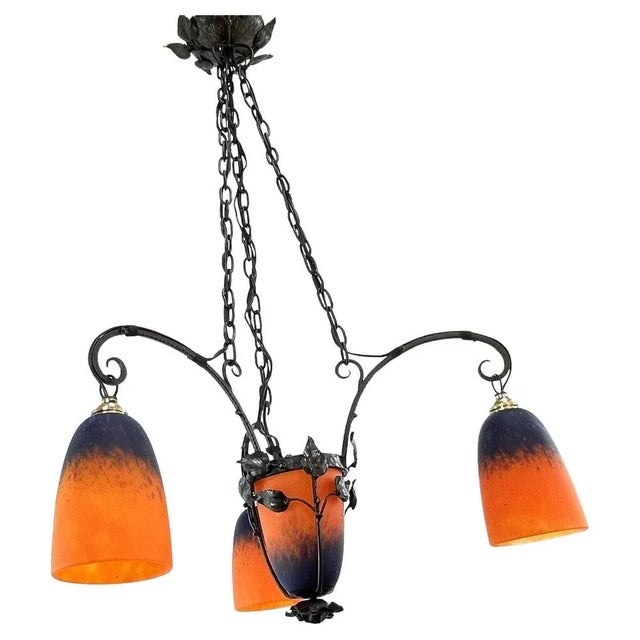 Art Deco Pate De Verre Ceiling Lamp attributed to Schneider, France, 1930s For Sale - Image 11 of 11