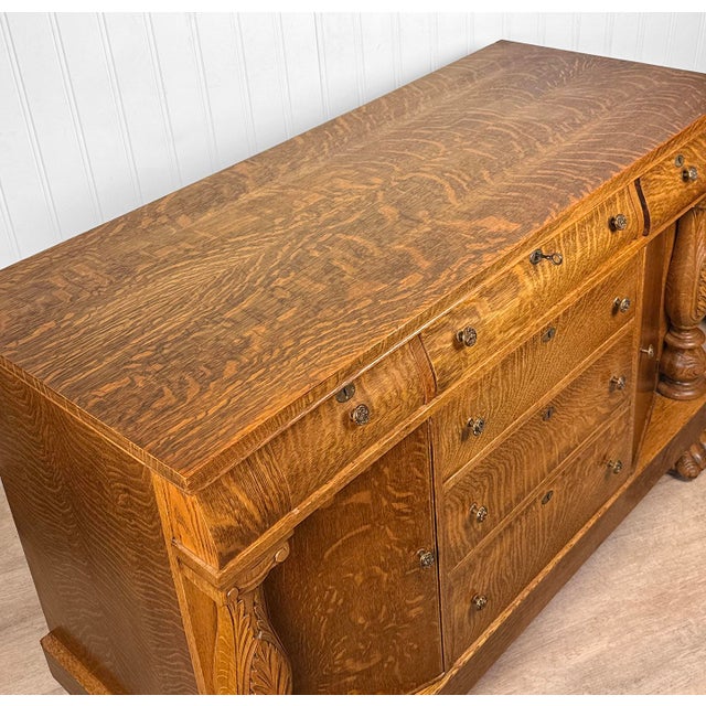 Antique Empire Quarterawn Oak Lions Paw Carved Sideboard Buffet Server For Sale - Image 14 of 18