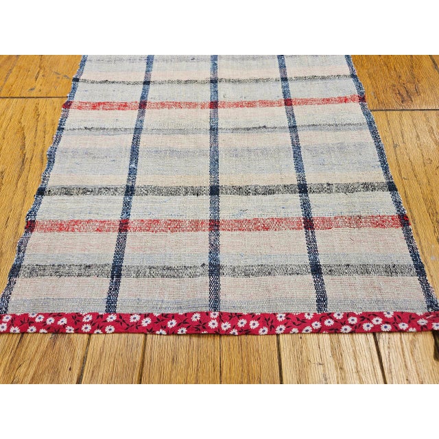 Early 20th Century Vintage American Rag Runner, Handwoven Wool & Cotton, Indigo Stripe Pattern, 2x11 For Sale - Image 5 of 12