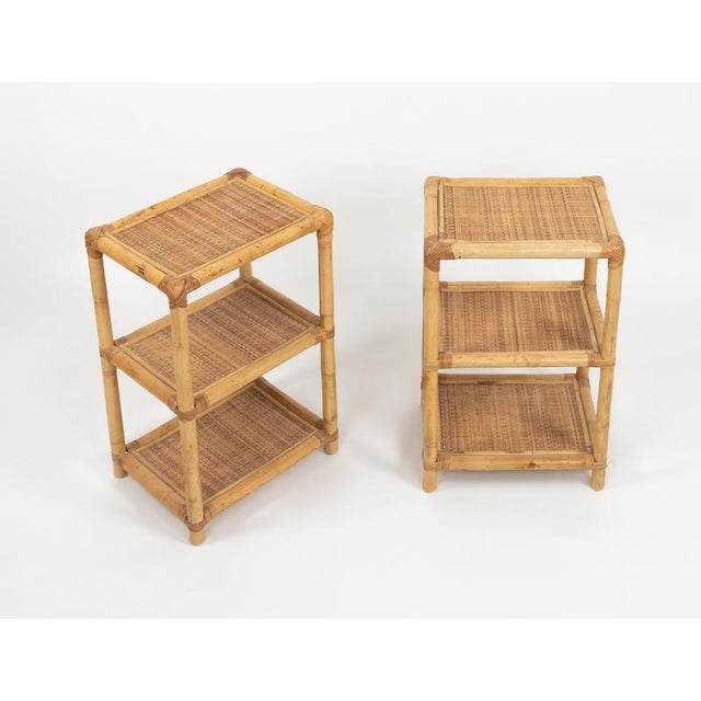 Mid-Century Modern Italian Side Tables in Bamboo with Rattan and Wicker, 1970s, Set of 2 For Sale - Image 12 of 14