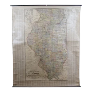 Antique Chicago Illinois National Map Commercial Rollup Classroom Census Map