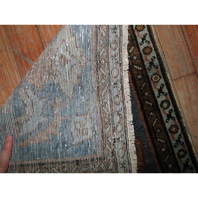 Early 20th Century Persian Malayer Square Green Brown Orange Mat For Sale - Image 4 of 6