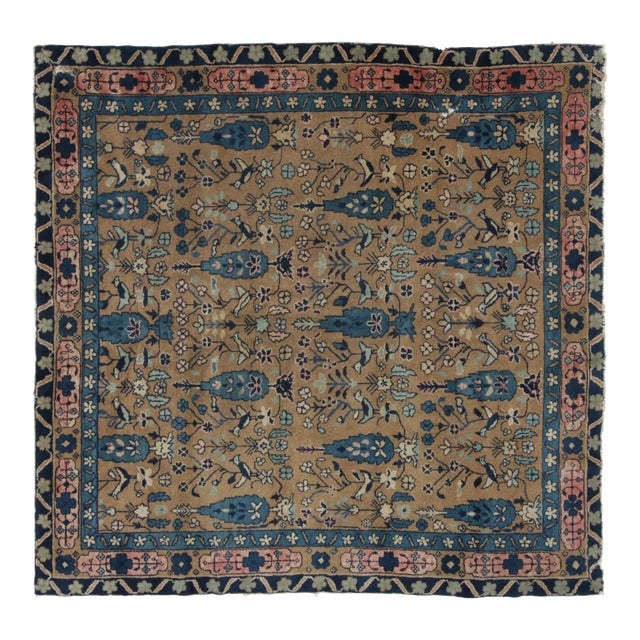 Antique Chinese Ningxia Square Rug Pair With Flora & Fauna Play - Rug & Kilim For Sale