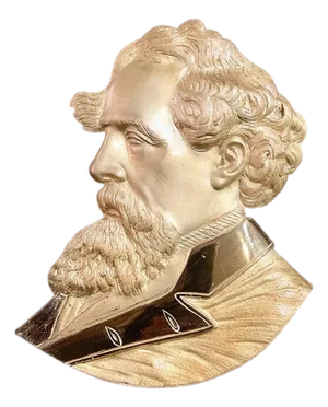 Antique Victorian 19th C. Bronze Relief Plaque Bust Charles Dickens Framed Portrait