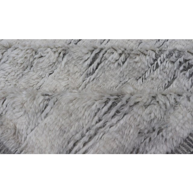 Cream Modern Hand Knotted Large Rug Featuring Light Gray and Cream Panel Design in Soft Wool For Sale - Image 8 of 10