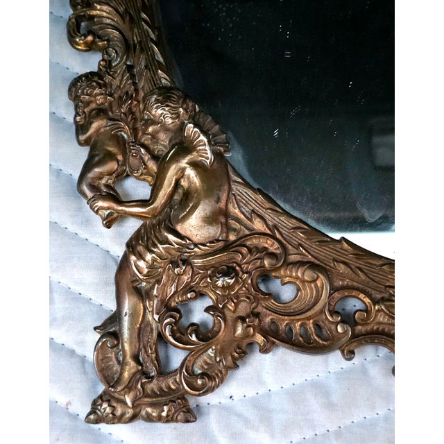 19th Century Cast Bronze Hanging Mirror With Figural Decorations Featuring Detailed Cherubs For Sale In Washington DC - Image 6 of 7