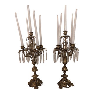 Late 19th Century Victorian Brass Candelabras - a Pair For Sale