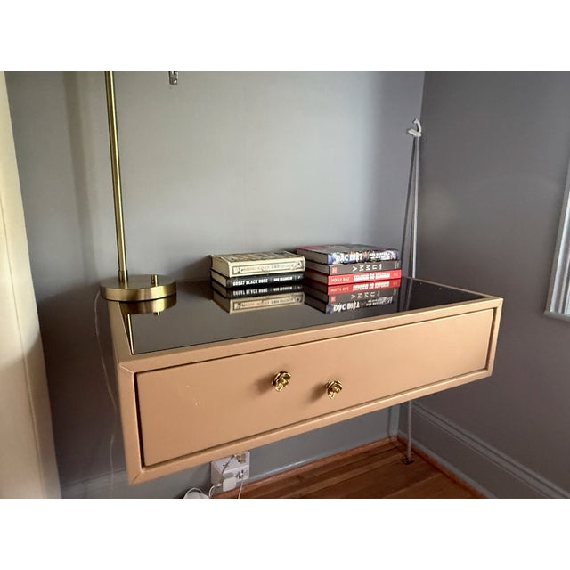 2020s Pair of Custom Made Leather Wrapped Floating Nightstands For Sale - Image 5 of 13