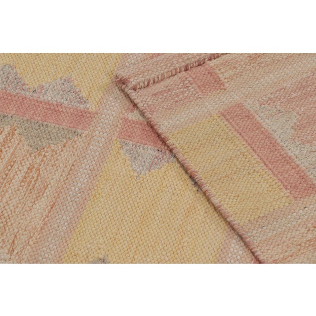 Yellow Rug & Kilim’s Scandinavian Style Rug, Geometric Patterns in Rose Pink & Yellow For Sale - Image 8 of 10