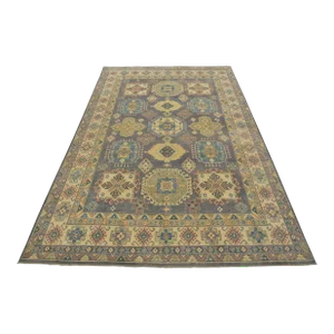 Kazak Rug 9′ X 12’2” Gray Wool Tribal Hand-Knotted Oriental Carpet