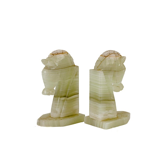 Mid-Century Modern Vintage Mid-Century Modern Hand Carved Green Onyx Horse Head Bookends For Sale - Image 3 of 9