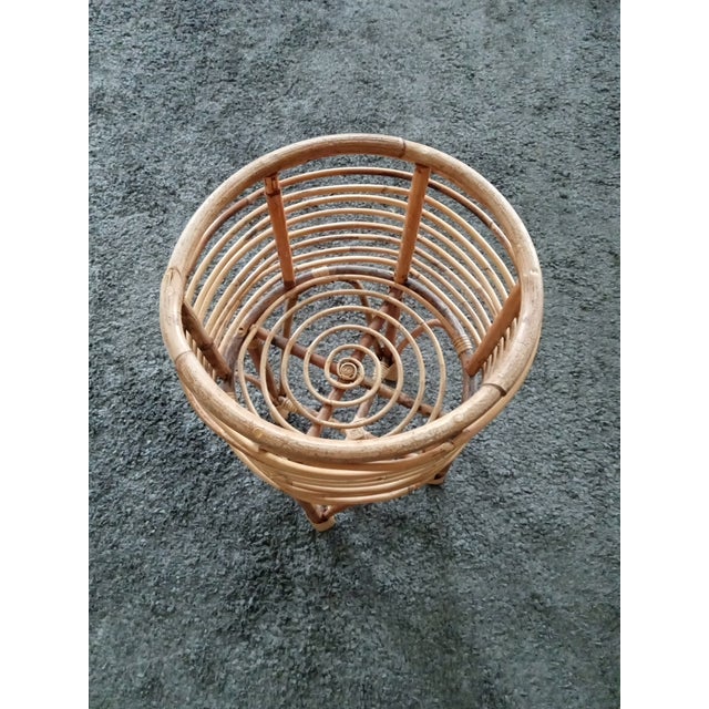 American 1970s Handmade Bent Bamboo Rattan Planter Stand For Sale - Image 3 of 6