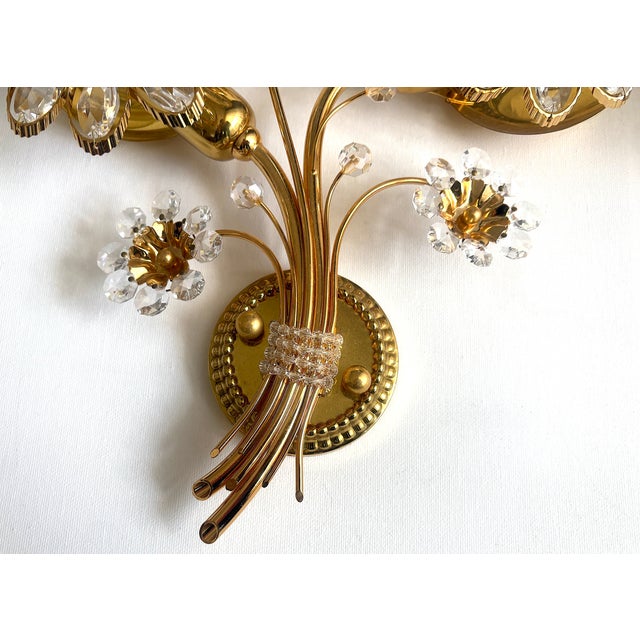 Vintage Brass Lead Crystal Wall Lamps from Palwa, 1960s, Set of 2 For Sale - Image 4 of 12