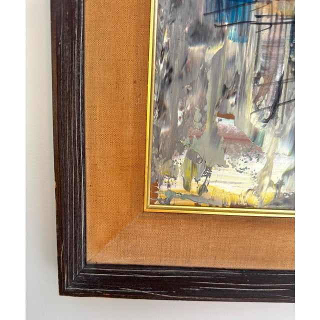 1950s Large Oil Painting Abstract Cityscape Mid Century Modern Art Framed Signed Greene For Sale - Image 5 of 7