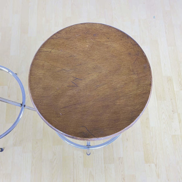 Industrial Stools in Tubular Steel and Plywood Seat, 1960s, Set of 2 For Sale - Image 4 of 18