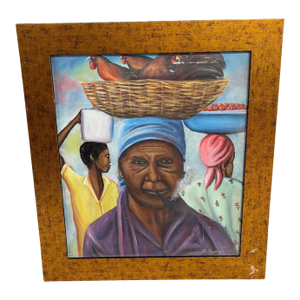 Original Artist Signed Folk Style Painting on Canvas