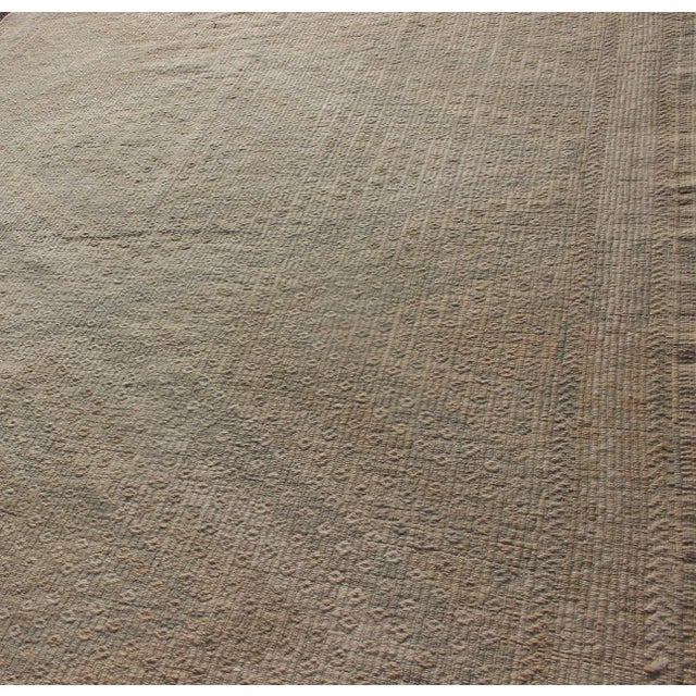 Mid 20th Century Tan and Light Blue Vintage Turkish Kilim Embroidered Rug With Geometric Diamond Design For Sale - Image 5 of 13