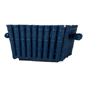Tole Bamboo Square Planter in Navy, Medium