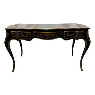 Vintage Drexel Heritage Chinoiserie Style Burl Wood & Leather Top Writing Desk For Sale