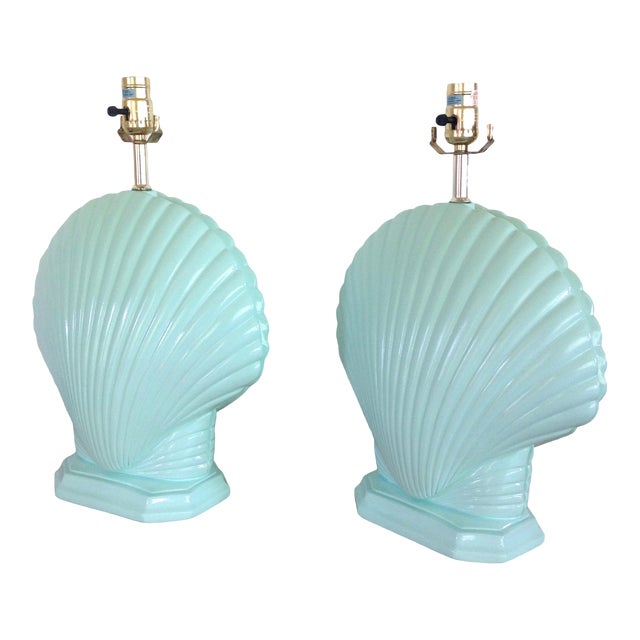 Light Aqua Clam Shell Table Lamps - a Pair | Chairish