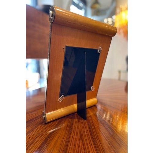 Wood Vintage Wooden Photo Frame with Brass Accents and Sculptural Design, 1970 For Sale - Image 7 of 10