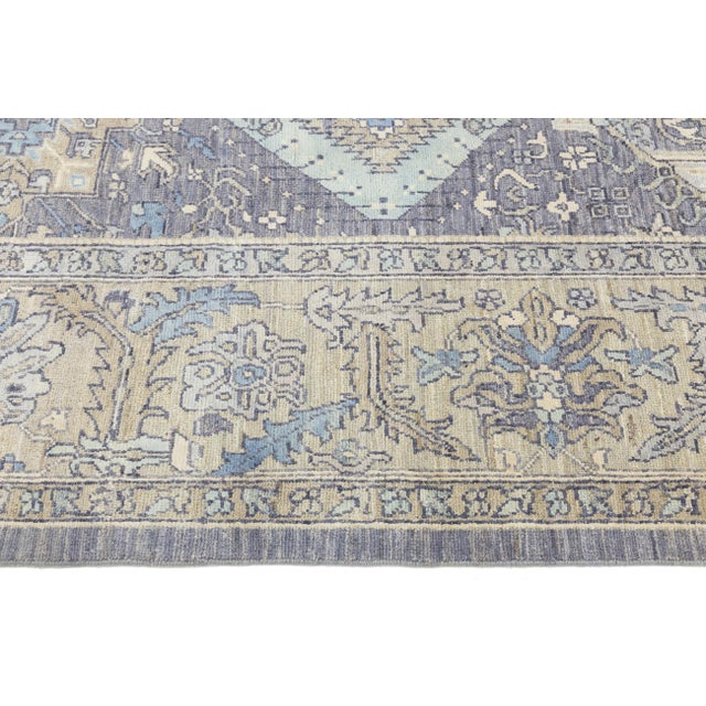 Modern Tabriz Style Rug – Lavender & Slate Blue Hand-Knotted Wool and Silk 9x12 For Sale In New York - Image 6 of 11