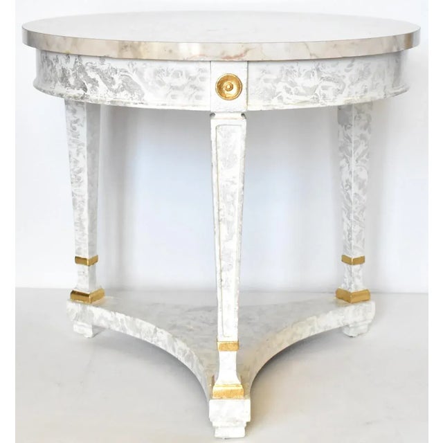 Vintage Neoclassical Round Faux Marble Side Table For Sale - Image 9 of 9