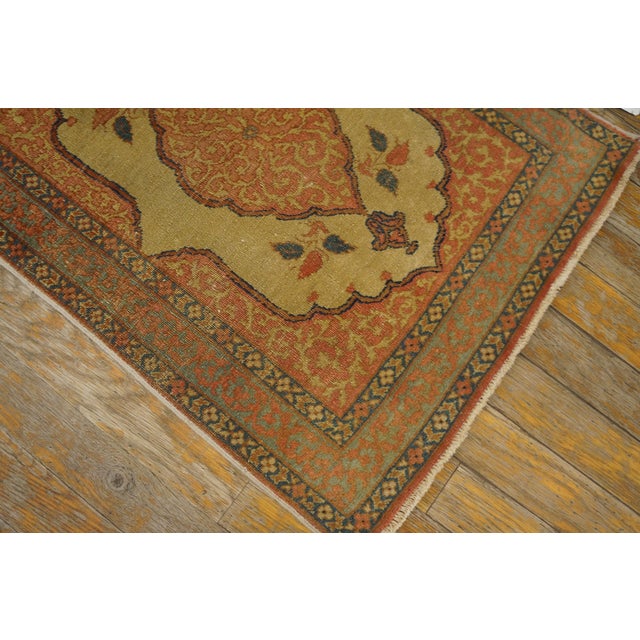 Persian 1880s Salmon Medallion Antique Persian Tabriz Haji Jalili Rug 1'9" X 2'3" Handknotted Wool Carpet For Sale - Image 3 of 6